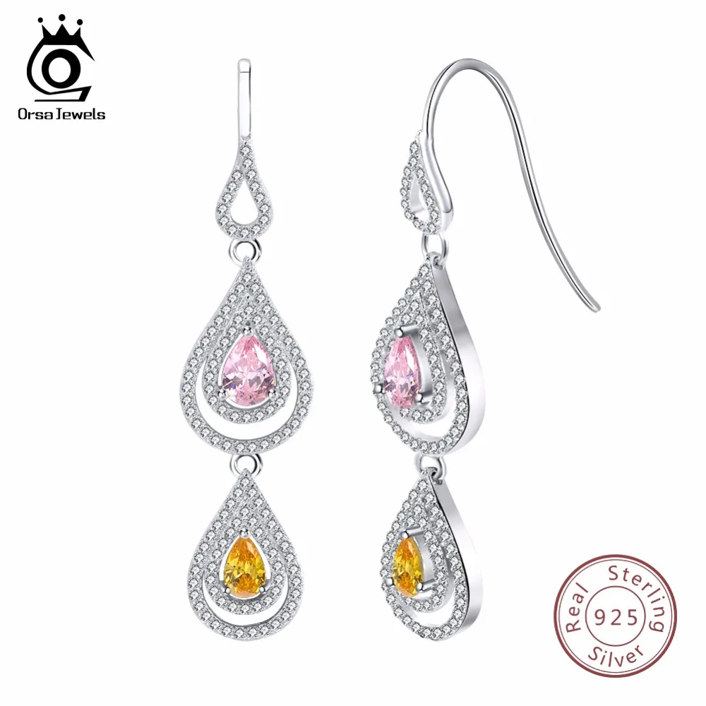 ORSA JEWELS женские серьги из чистого серебра 925 пробы длинная водяная капля форма AAA CZ женские свадебные украшения SE49