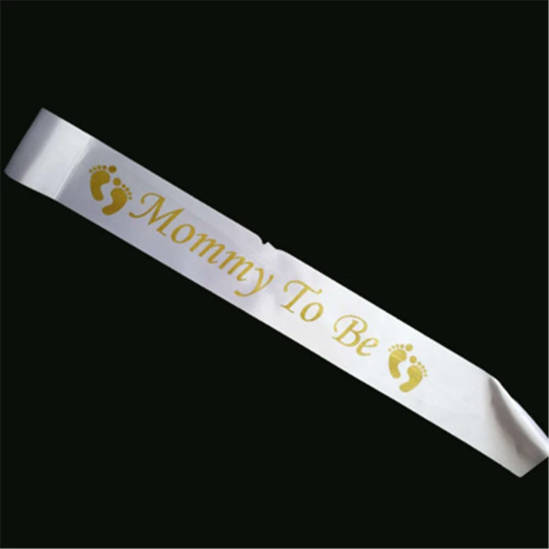 

New Mommy To Be Satin Ribbon Sash For Baby Shower Decoration White Feet Sash Party Gift Mother Favors Event Supplies ASD094
