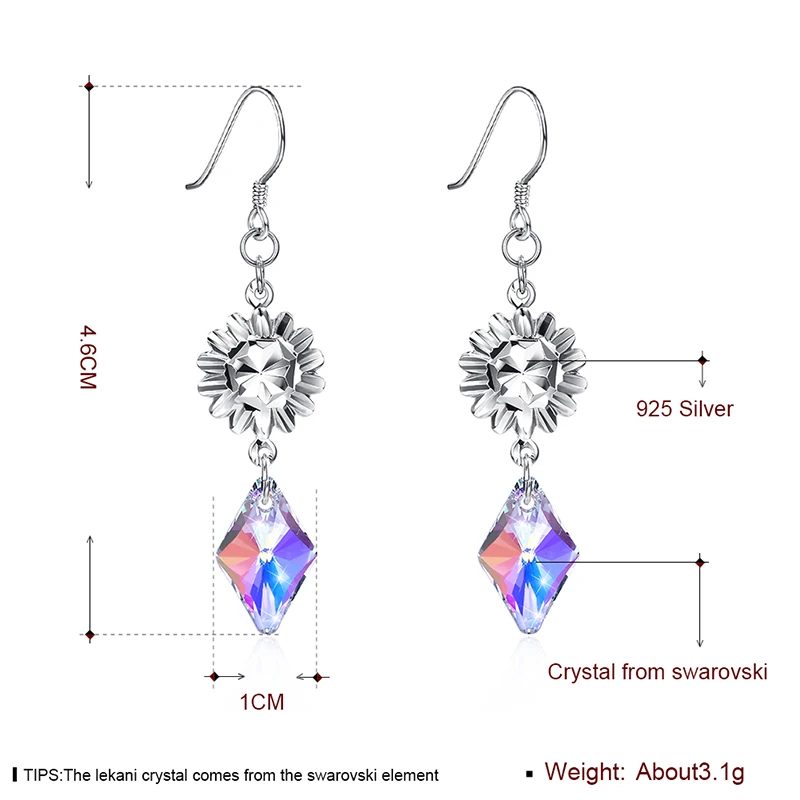 LEKANI оригинальные кристаллы от SWAROVSKI красочные бусы висячие серьги S925 Серебряные