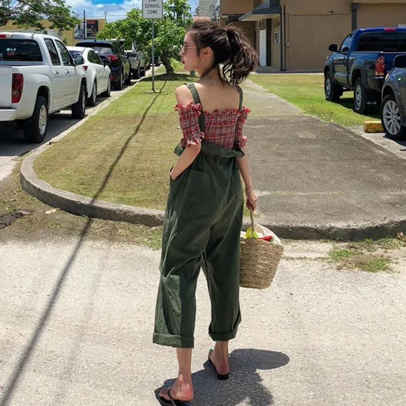 CHICEVER Sexy Spaghetti Strap Womens Jumpsuit Sleeveless Backless 2020 Summer Ruffles Ladies Casual Wide Legs Jumpsuits Fashion | Женская