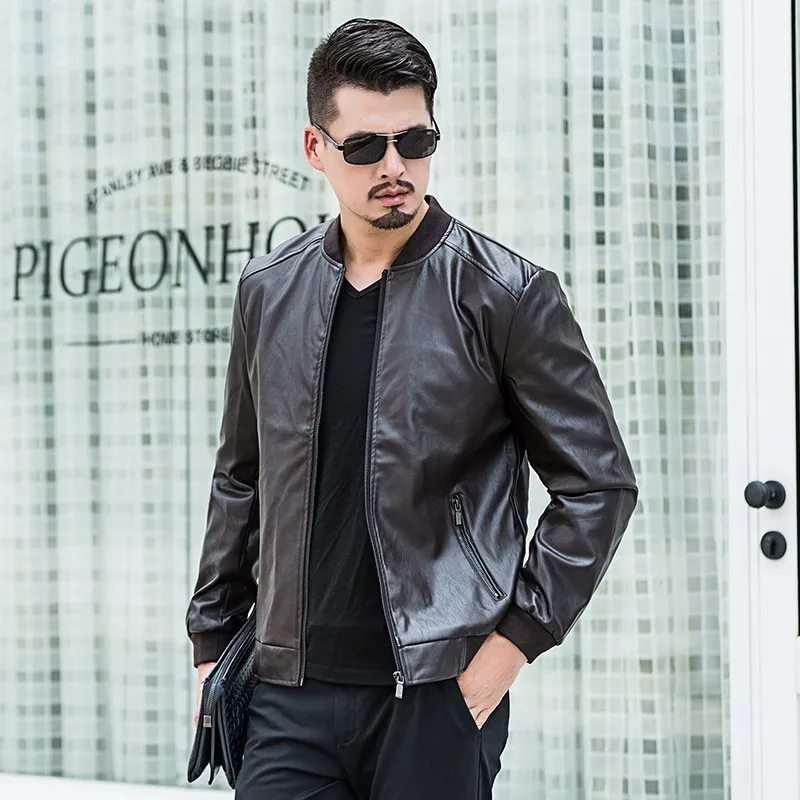 Мужская кожаная куртка-бомбер из натуральной овечьей кожи на осень/весну | одежда