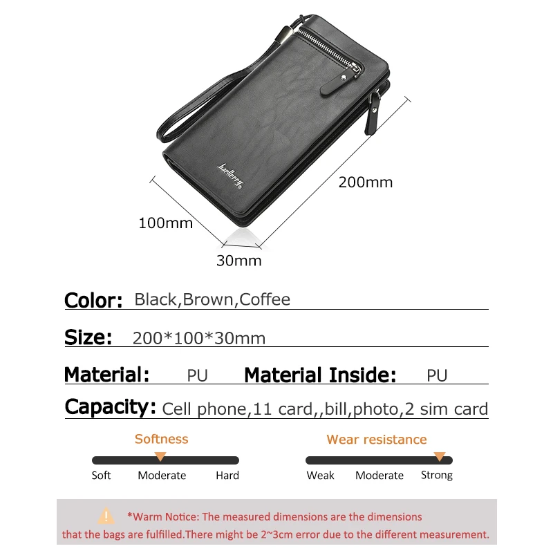 business Long wallet for Men Large Leather Male Wallets Three Layers Men purse Card Holder Money Bag Zipper Men Clutch Wallet