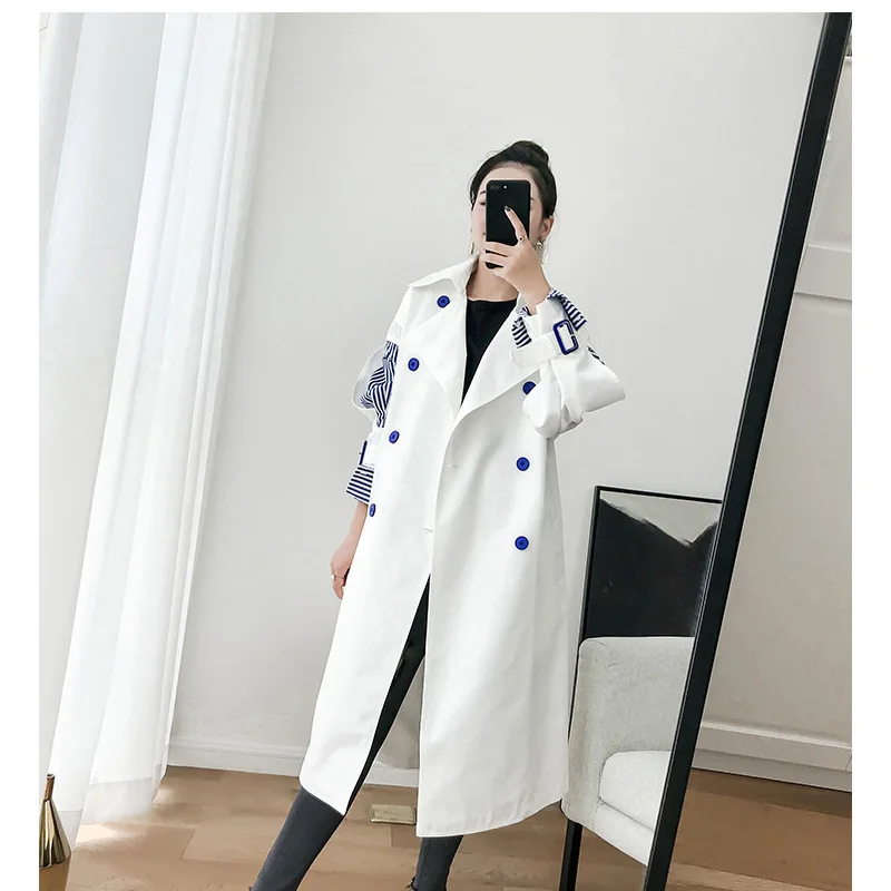 Женская Длинная ветровка весна-осень 2020 Корейская имитация двух предметов