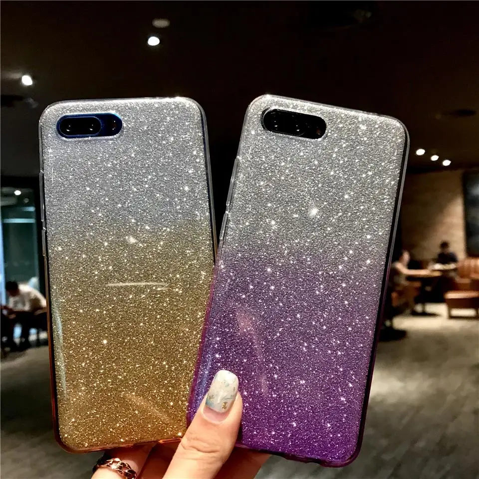 Glitter Gradient Silicone TPU Cover Honor 10 9 8 8X 7X Y6 Prime Y7 Y9 2018 Case Mate 20 Pro X P30 P20 Lite P10 Phone Cases |