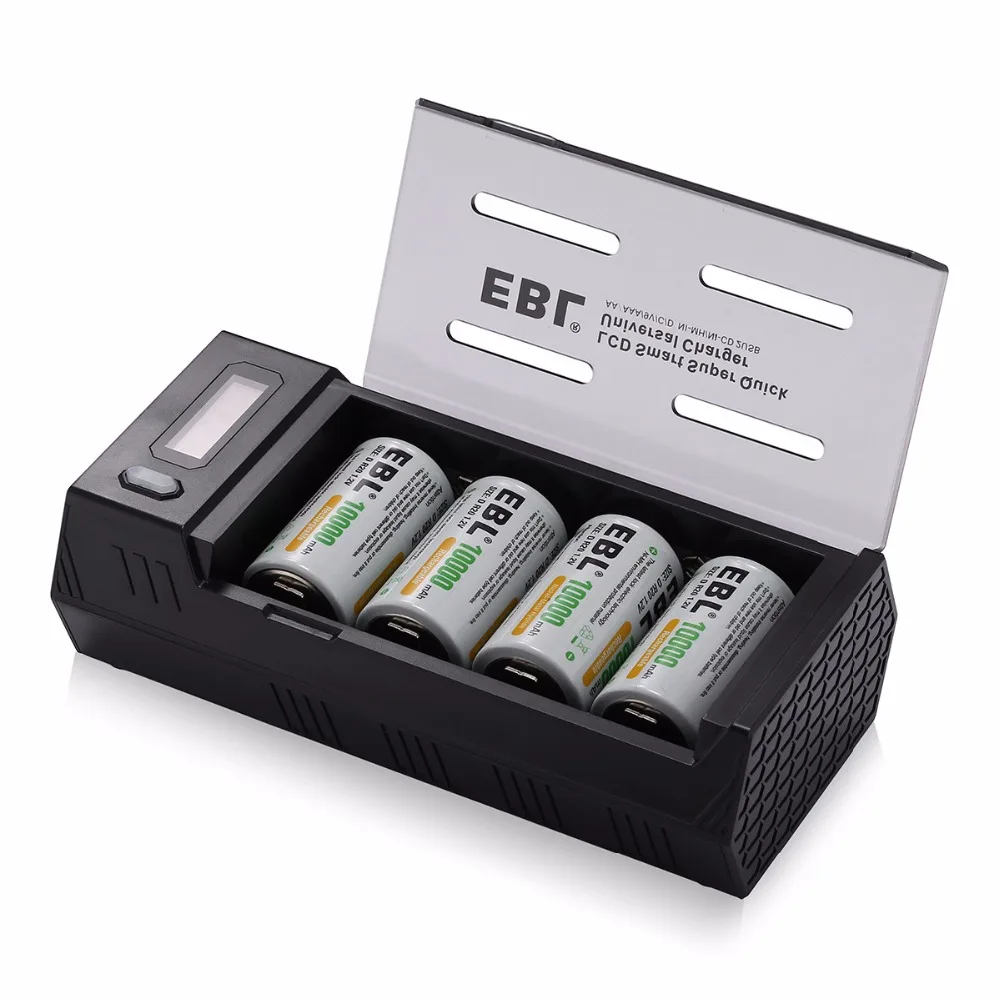 EBL 4 шт размер D R20 10000mAh перезаряжаемые батареи + зарядное устройство для AA AAA C 9V Ni-MH