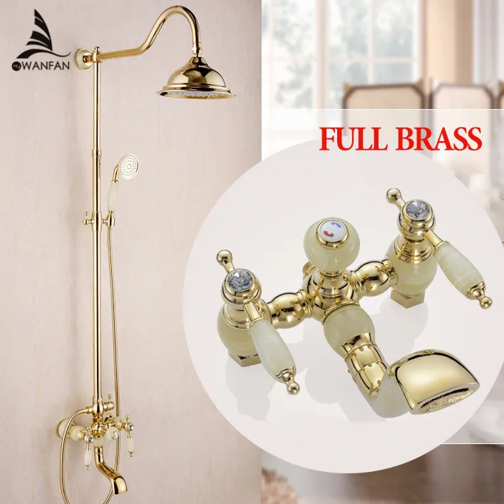 

Shower Faucets New Marble Golden Bath Shower Set Brass Wall Mounted 8" Rain Shower & Handshower Faucet Set for Bath OG-223