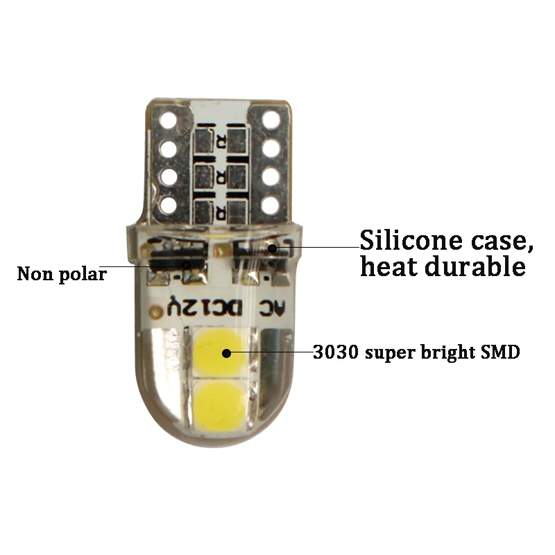 100 шт. AC/DC 12 В T10 Силиконовый 4 smd 3030 светодиодный неполярный 168 194 салон автомобиля