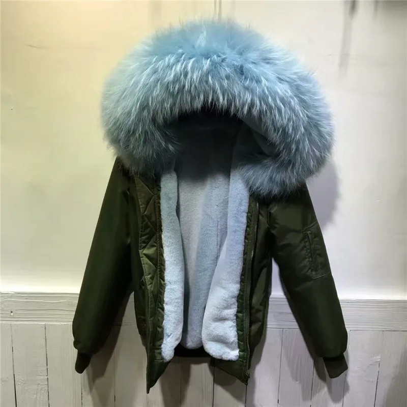 Новинка комфортное зимнее пальто с меховым капюшоном на молнии светло-голубой