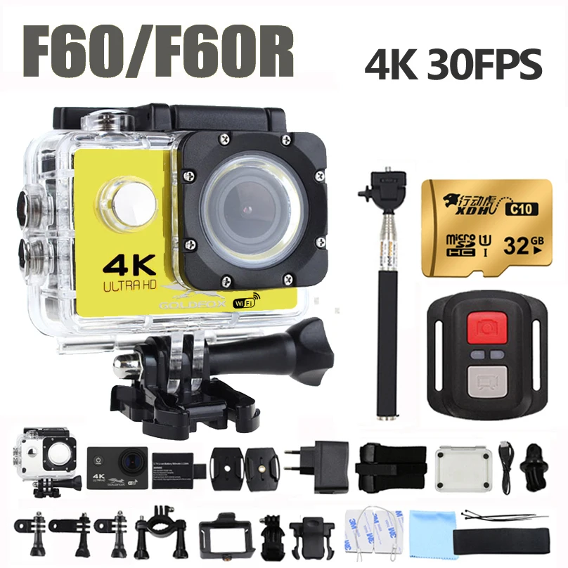 Экшн камера GOLDFOX F60/F60R Ultra HD 4K Wi Fi 1080P DV Sport 2 0 ЖК экран объектив 170D водонепроницаемая