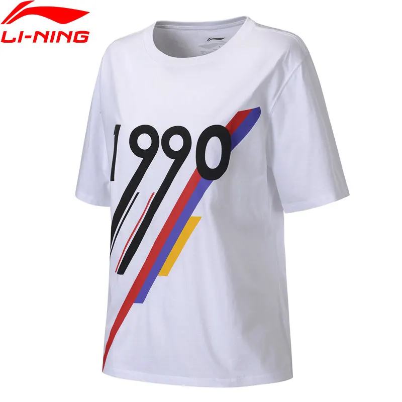Li-Ning Женская трендовая футболка с коротким рукавом, хлопок, свободная посадка, подкладка, дышащие спортивные топы, футболки AHSP106 WTS1501