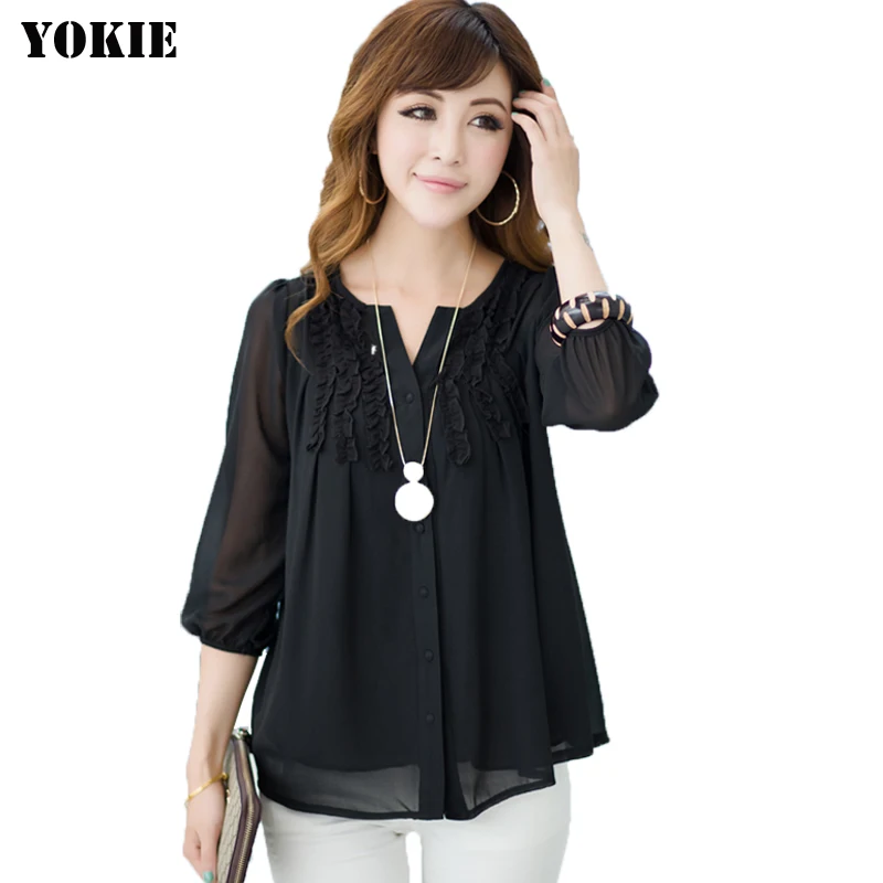 Женская шифоновая блузка с оборками Повседневная Свободная плиссированная в