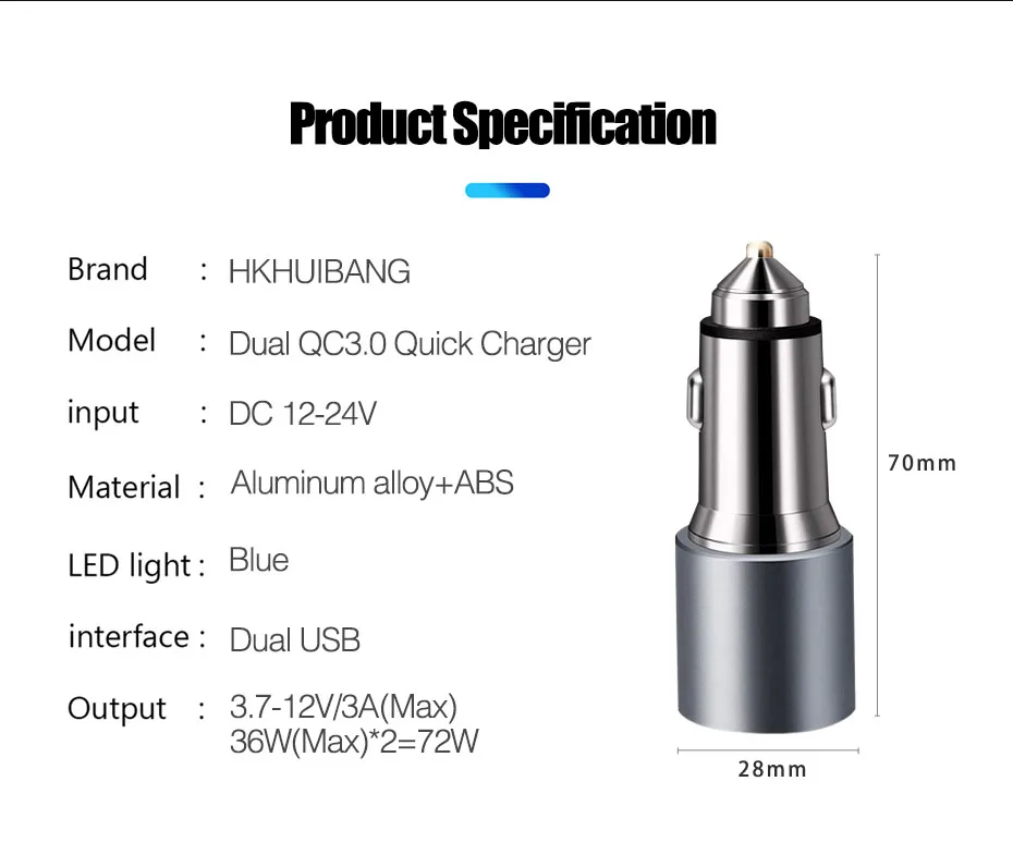 72 Вт двойной QC 3,0 USB Автомобильное зарядное устройство Быстрая зарядка 3,0 USB зарядное устройство для iPhone samsung huawei мобильный телефон быстрое зарядное устройство Автомобильный USB адаптер