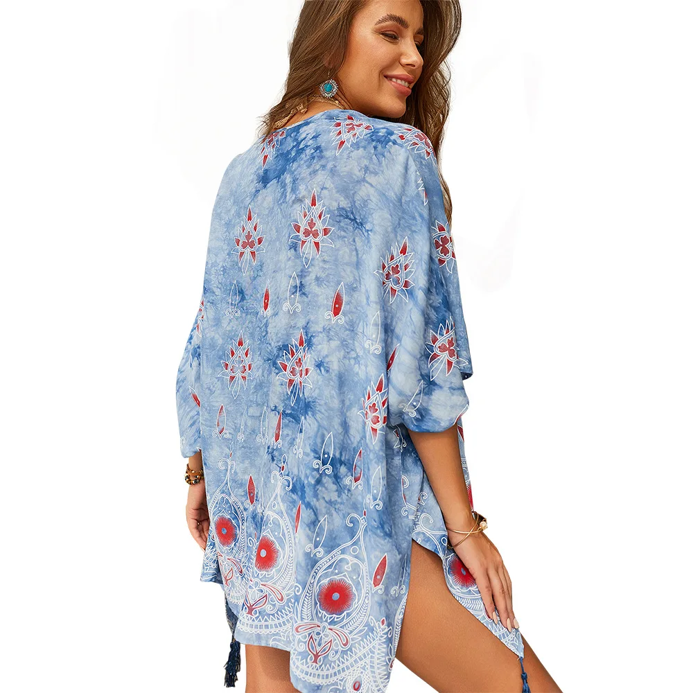 2019 хлопок туники для пляжа женский купальник женская накидка Boho Пляжное Платье