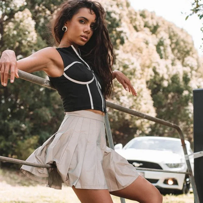 Стиль She Rflective серые плиссированные юбки женские лето 2019 уличная одежда