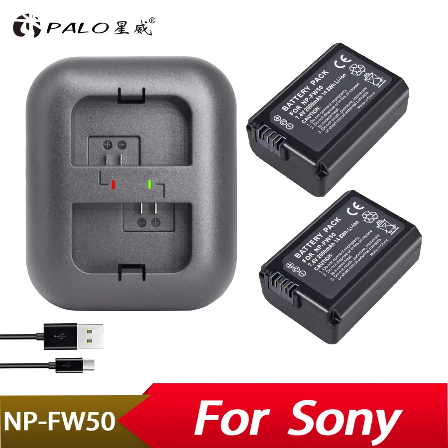 2 шт. 2000 мАч двойное зарядное устройство для Sony Alpha a6500 a6300 a7 7R a7R II a7II|np fw50|np fw50 charger2pcs
