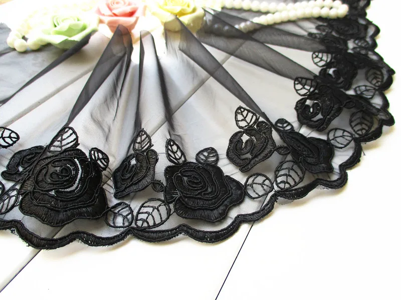 3 м/лот Черная роза машина костяная вышивка кружевная отделка аппликация из