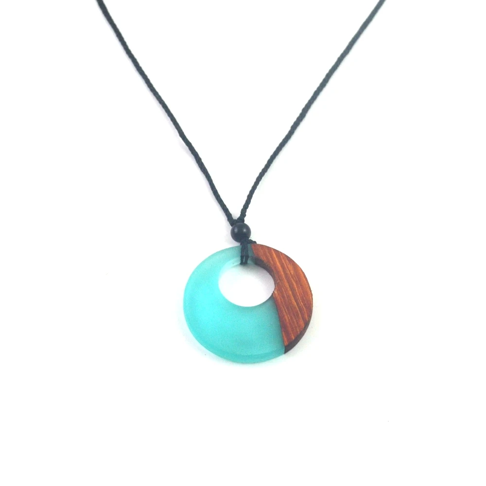 Винтажное и модное деревянное ожерелье ручной работы с подвеской из смолы