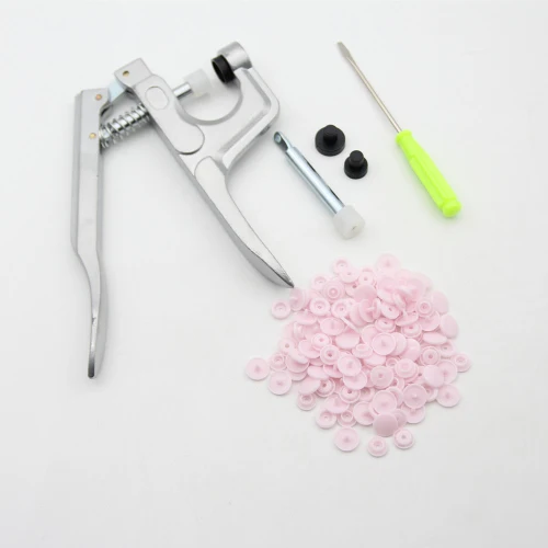 light Pink as photo U Shape Fastener Snap Pliers 150 Set T5 12mm Round Plastic Resin Buttons Fastener Press Stud Baby Clothes Machine Sewing Tools - Цвет: light Pink as photo