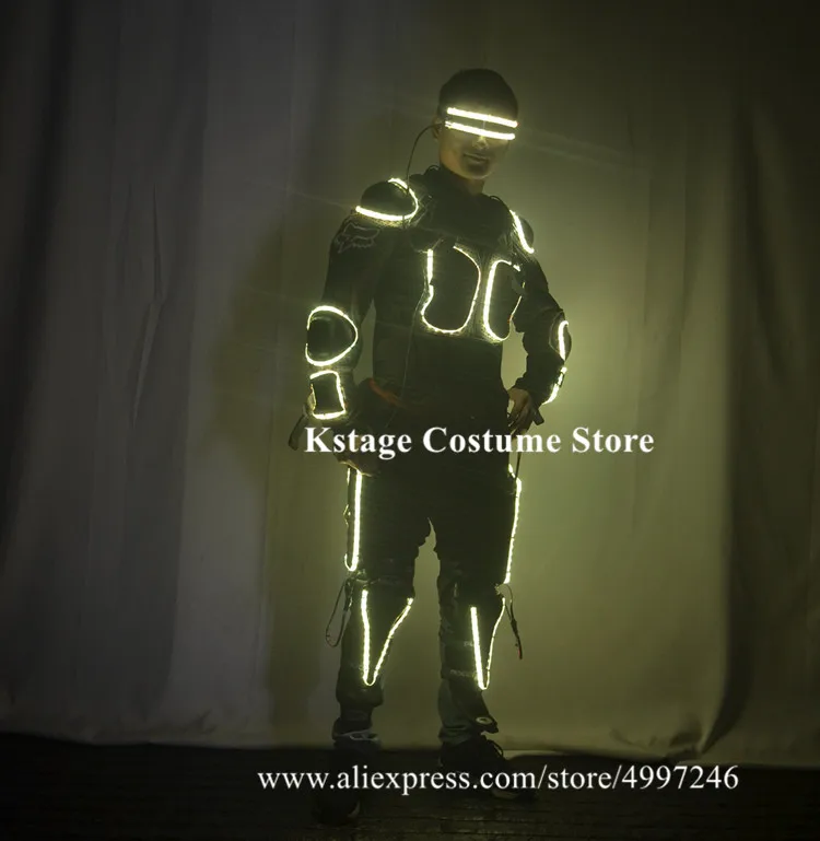 KS68 Party dance stage wears led costumes RGB colorful light robot suit dj glasses armor outfits men luminous dress bar | Дом и сад