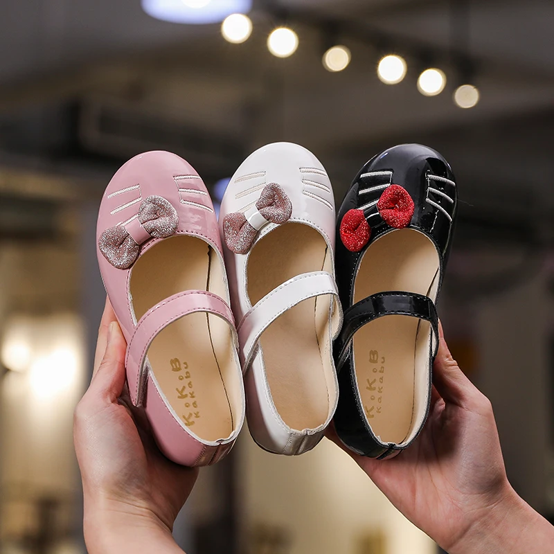 Sweet Girls Shoes Kids Leather Flats Children's Casual With Bow-knot Cute Cat Design Princess Soft Mary Janes 2020 Spring | Детская