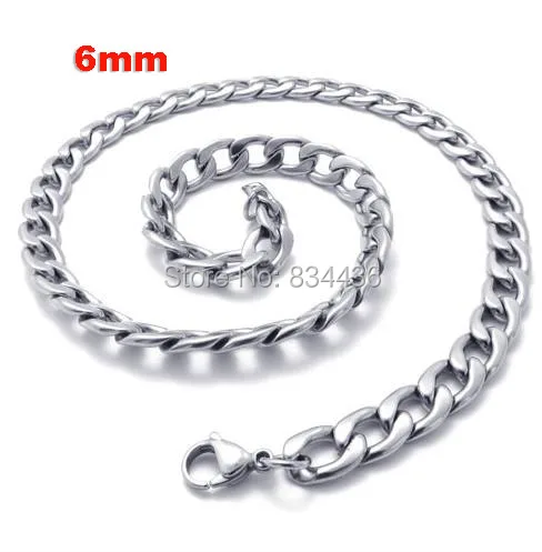 

Free Shipping 6mm Cuba chain stainless steel necklace Figaro chain man male men women fashion punk jewelry 20pcs wholesale