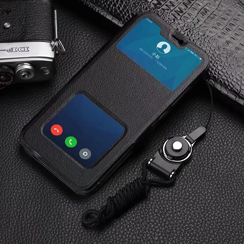 PDGB классический кожаный чехол с двойным окошком для глобальной версии Xiaomi Mi 8 Lite