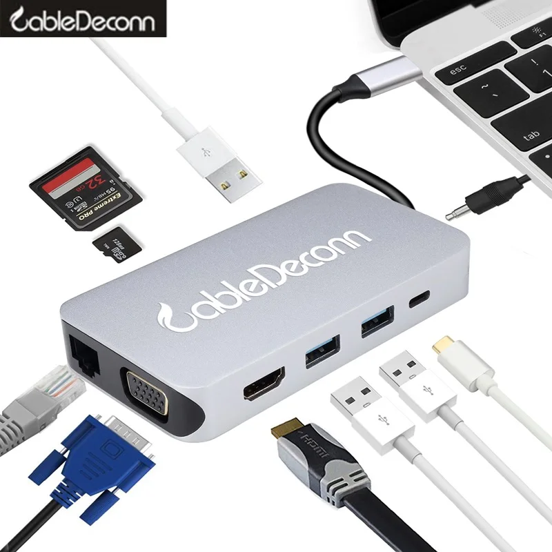 Usb c hdmi ethernet vga type концентратор thunderbolt 3 ethnernet rj45 lan 5 мм usb3.0 зарядка многопортовый