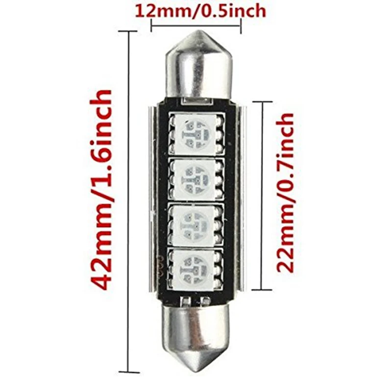 2 шт. KATUR 42 мм 4 светодиодный 5050 SMD гирлянда купольный светильник Красный