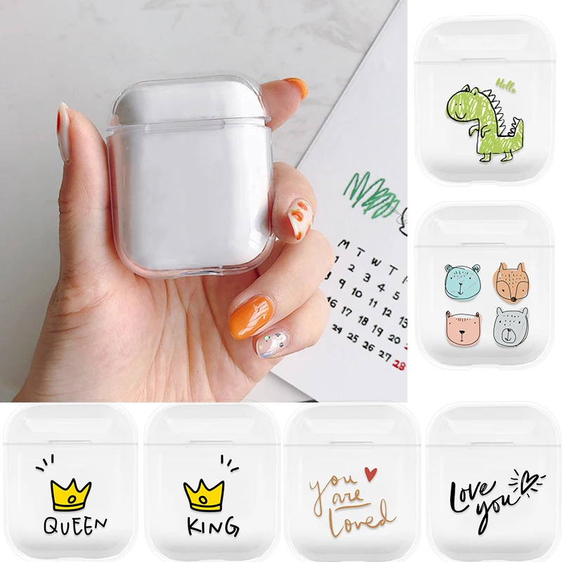 Милый чехол s для Apple AirPods 1 чехол Мультяшные беспроводные наушники аксессуары для Airpods 2 прозрачный Жесткий ПК прозрачный чехол