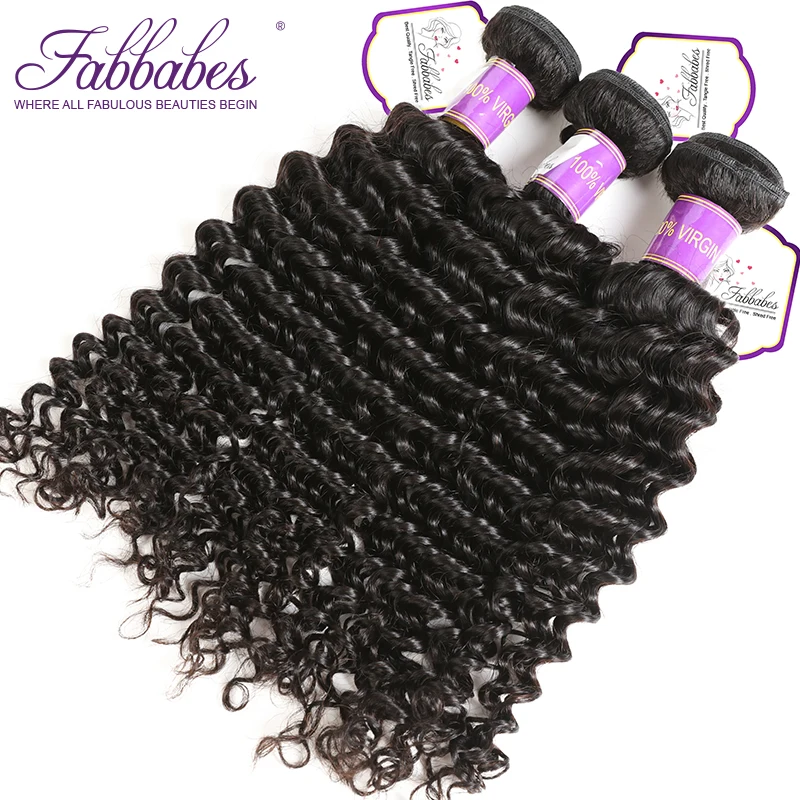 FABBABES Brazilian Deep Wave Human Hair 3 Bundles With Lace Closure 100% Remy with Middle and Free Part Two Option | Шиньоны и парики