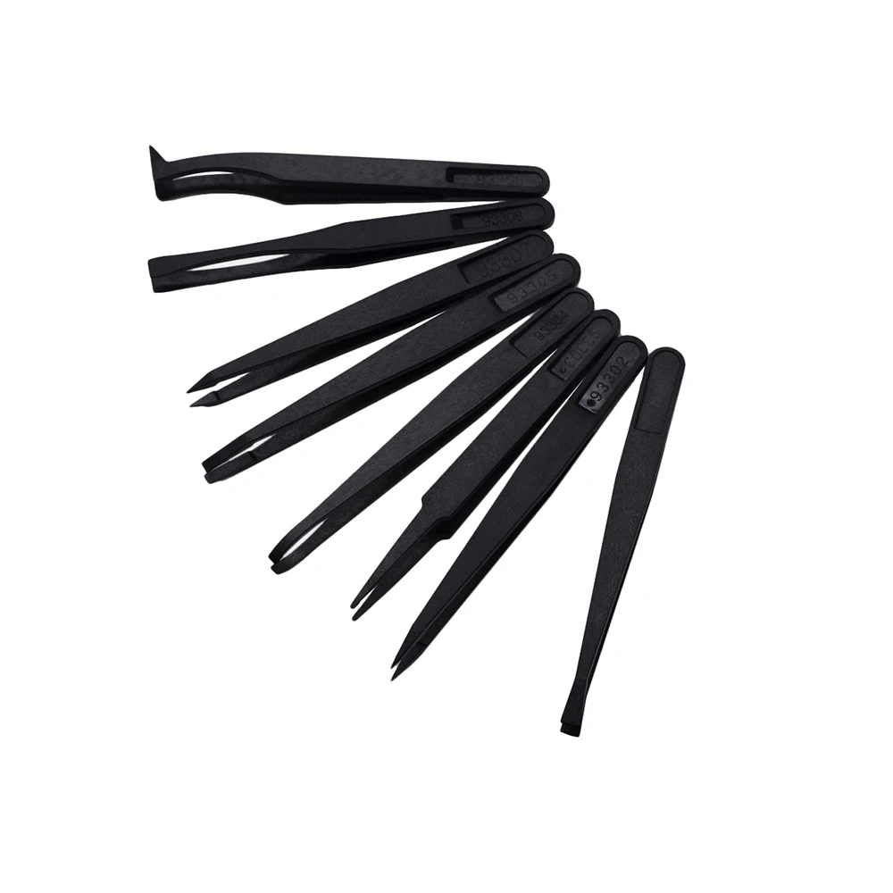 8pcs 1/8 шт. Черный Антистатические пластиковый пинцет термостойкие ремонт инструмент прямой изгиб 8 моделей доступны от 93301 до 93308 - Цвет: 8pcs