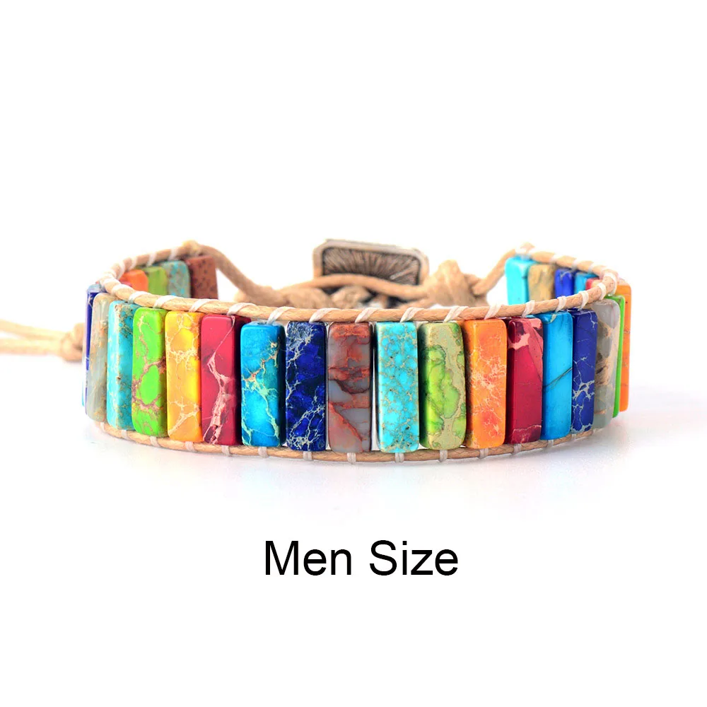Tan-Men Size 7 Чакра браслет ювелирные изделия натуральный камень трубки бусины не Кожа Веревка обернуть браслет унисекс браслет для пары Браслеты Подарки - Окраска металла: Tan-Men Size
