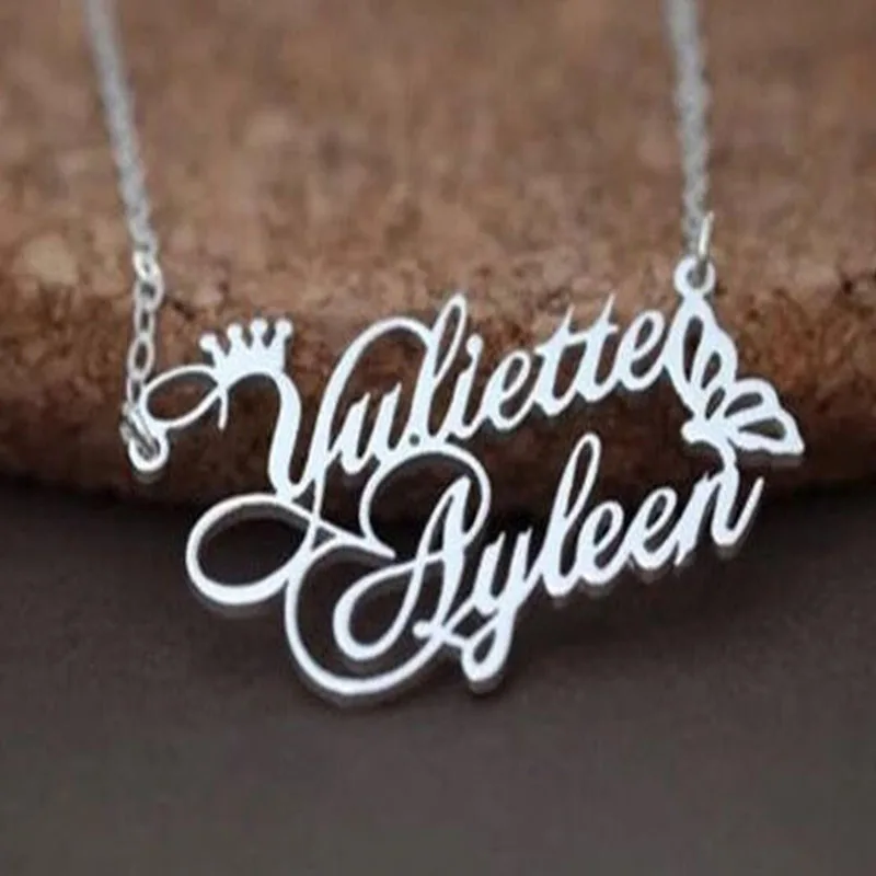 Женское Ожерелье на заказ с двумя именами и бабочкой Bijoux Femme персонализированное