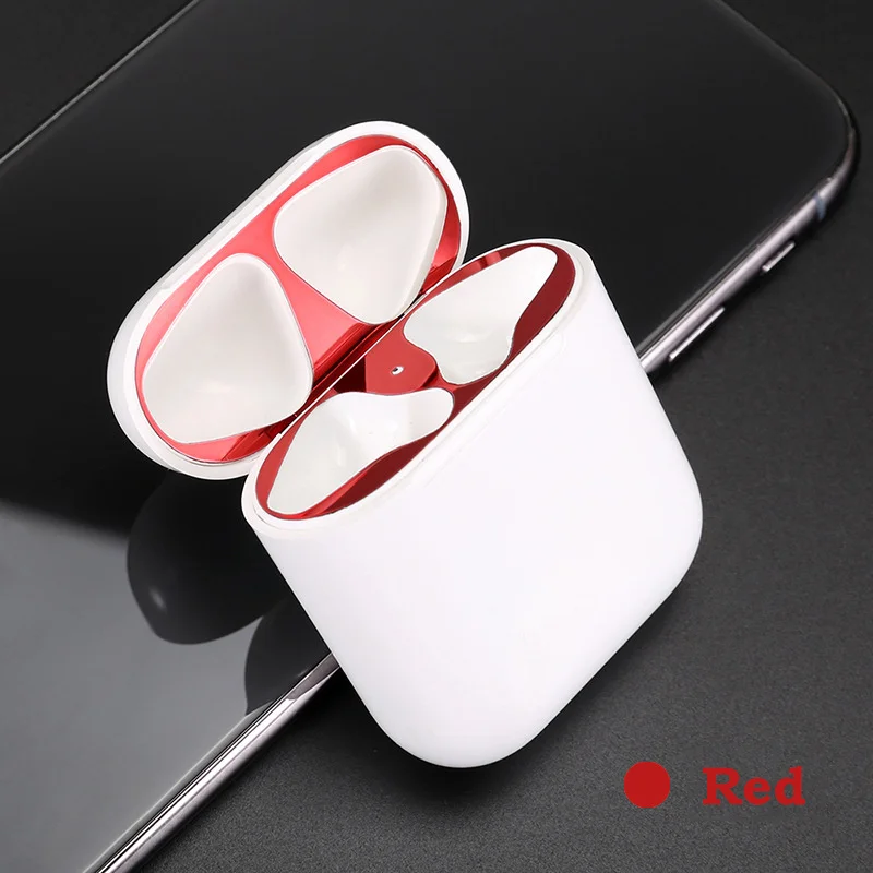 Красный Металлическая Пылезащитная наклейка для Apple AirPods, чехол, аксессуар, защитная наклейка, защита кожи, AirPods, металлические чипы - Цвет: Красный