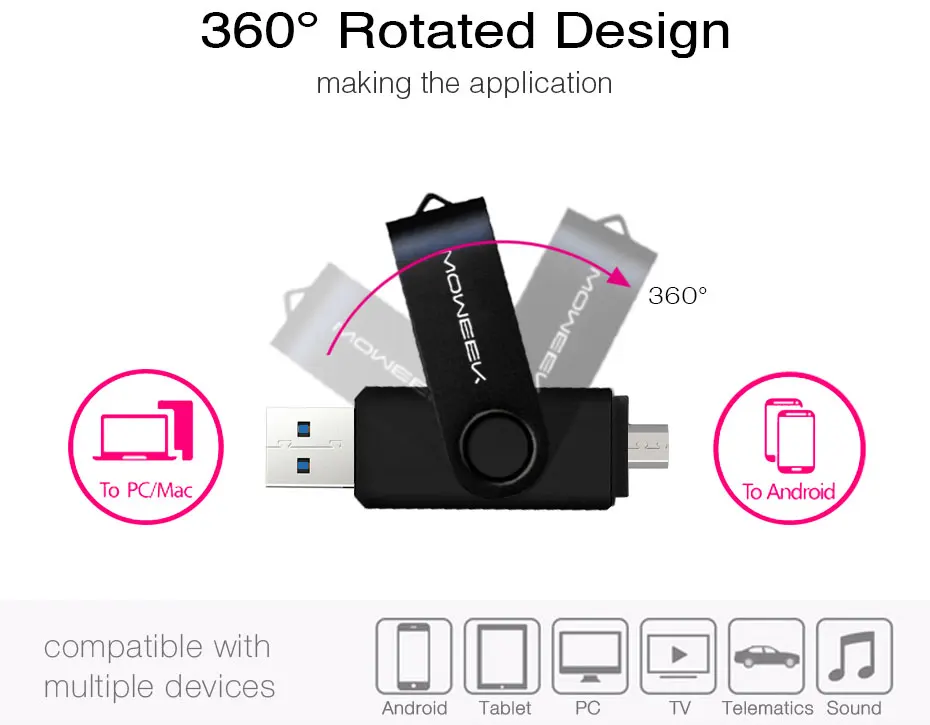 Moweek USB 3,0 OTG USB флэш-накопитель для Android смартфон 8 Гб оперативной памяти, 16 Гб встроенной памяти, 32 ГБ, 64 ГБ, 128 ГБ флэш-накопитель высокой скорости cle USB флеш-накопитель флешка