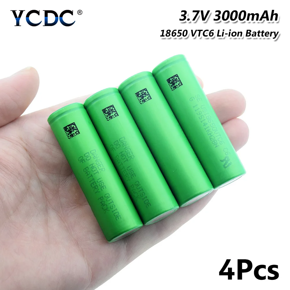 4 Pcs YCDC Genuine US18650VTC6 18650 Li-ion Lithium Rechargeable Battery 3.7V 3000mAh High Drain 30A For Flashlight batteries - Цвет: 4 Pcs