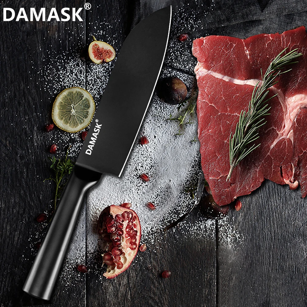 DAMASK набор кухонных ножей из нержавеющей стали черный цвет для мясника Nakiri 4Cr14mov