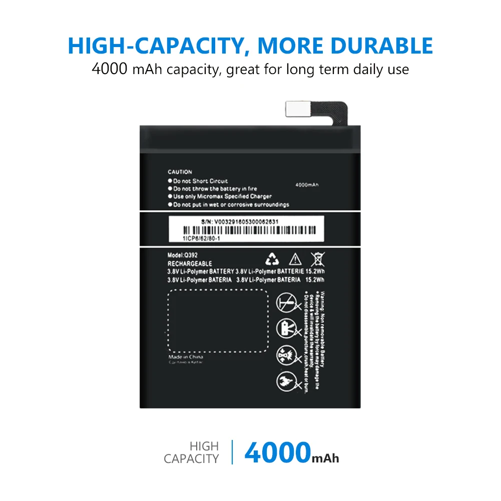 Высокое качество 4000mAh 3 8 V литий полимерный Мобильный телефон батарея для Micromax Q392