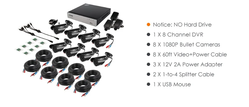 ZOSI HD-TVI 8CH 1080P DVR комплект 2.0MP камеры безопасности Система 8*1080P День ночного видения CCTV Домашняя безопасность с 2 ТБ HDD