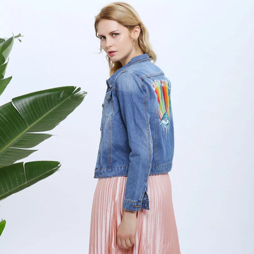 Jeans Jacket Women Rainbow Embroidery Short Autumn Denim Coat Jaqueta Feminina | Женская одежда