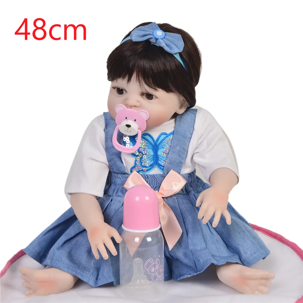 Черные волосы bebe Reborn Baby Dolls 48 см Силиконовая милая кукла для девочек Детская