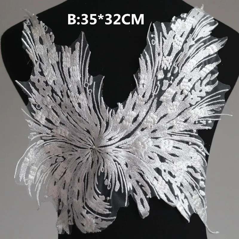 B 1 piece New fashion L Wings embroidery lace cloth paste Wedding Dress Adornment DIY clothing accessories RS1993 - Цвет: B 1 piece