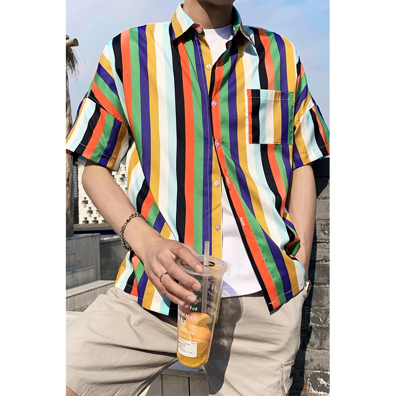 2019 NEW summer casual shirt men fashion striped short sleeve Turn-down Collar men's shirts camisa masculina | Мужская одежда