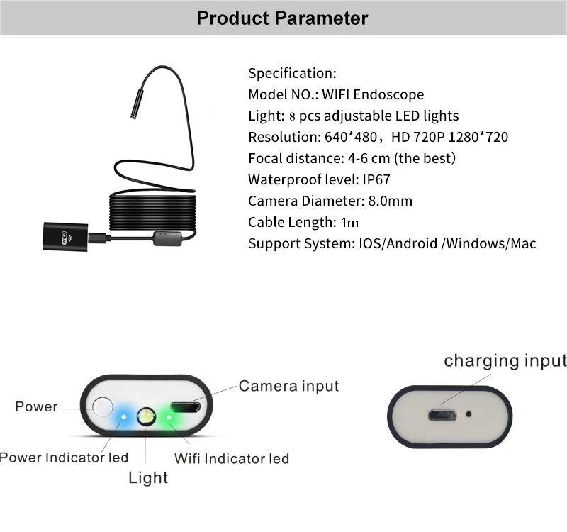 Chanseon wifi эндоскоп камера 8 мм 8 светодиодный HD 2.0MP 1 м Мини водонепроницаемый беспроводной бороскоп камера для Android ПК IOS эндоскоп