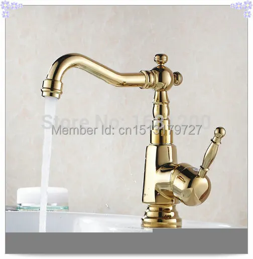 Golden Polished Kitchen faucet Basin swive mxier tap Ti-PVD finish Square Base misturador para banheiro | Обустройство дома