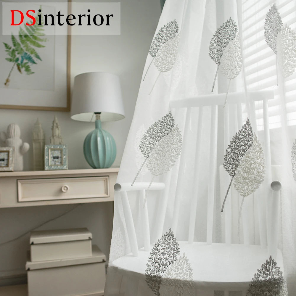 Dsinterior листья дизайн тюль с вышивкой для окна Гостиная или спальни|embroidered sheer|curtains