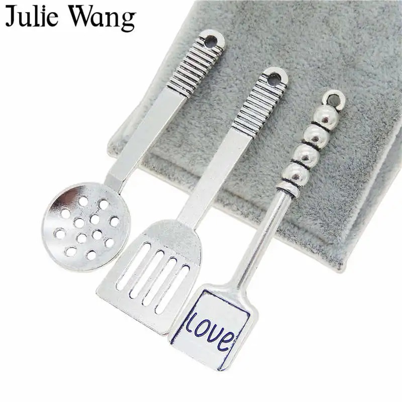 Julie Wang 3 шт. Смешанная кухонная лопатка подвески сплав античный серебряный цвет