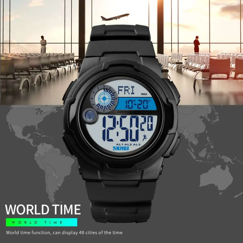 

SKMEI Fashion Compass Men Digital Watch Waterproof Multifunction Outdoor Sport Watches Electronic Wrist Watch Men Clock Reloj
