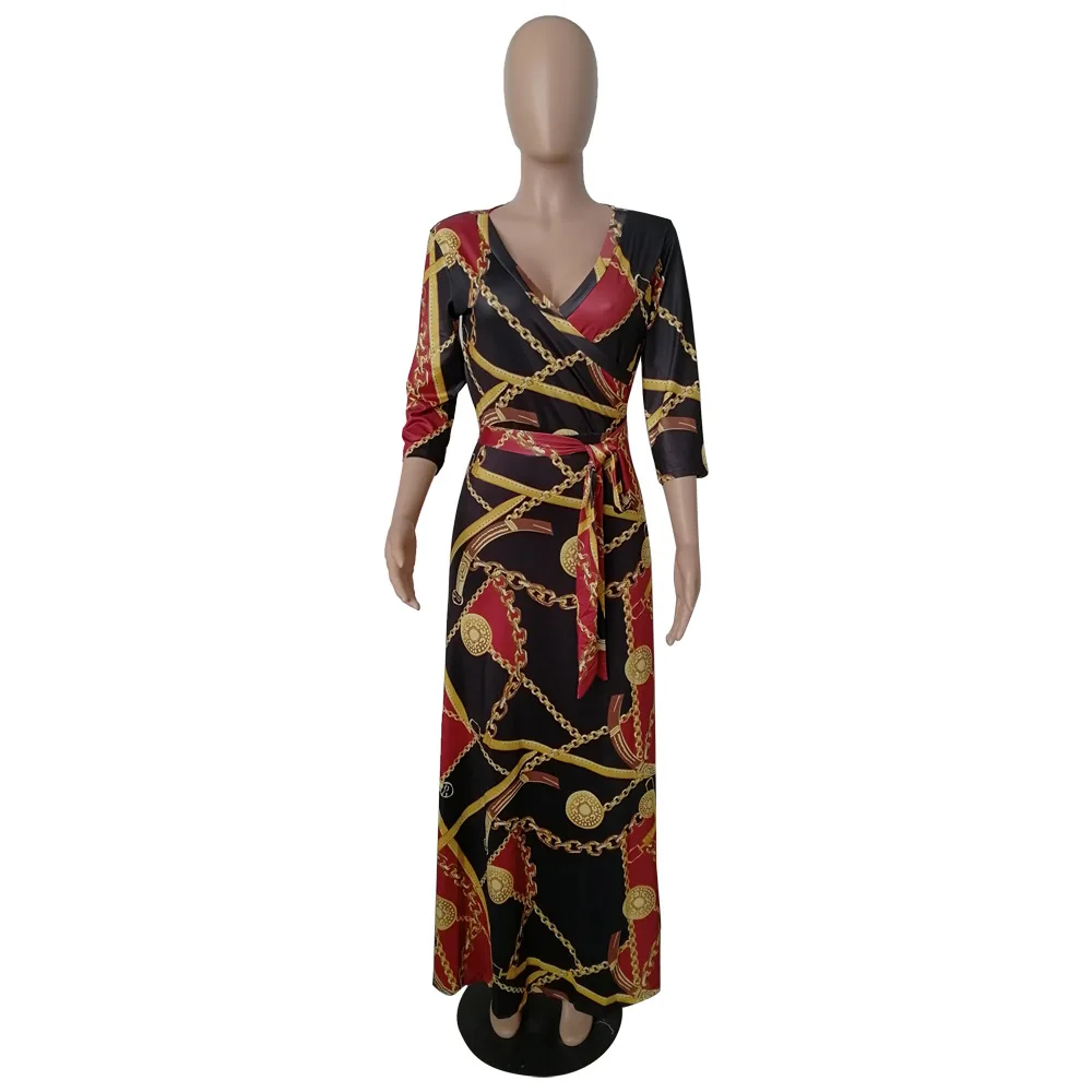 HAOOHU весенне-летнее женское платье, сексуальные платья для вечеринок, Vestidos размера плюс, с перекрестным v-образным вырезом, с принтом, Бандажное, с большим подолом, свободное Макси платье