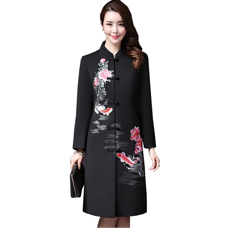 Длинное шерстяное пальто с вышивкой в стиле ретро новинка сезона осень зима 2018